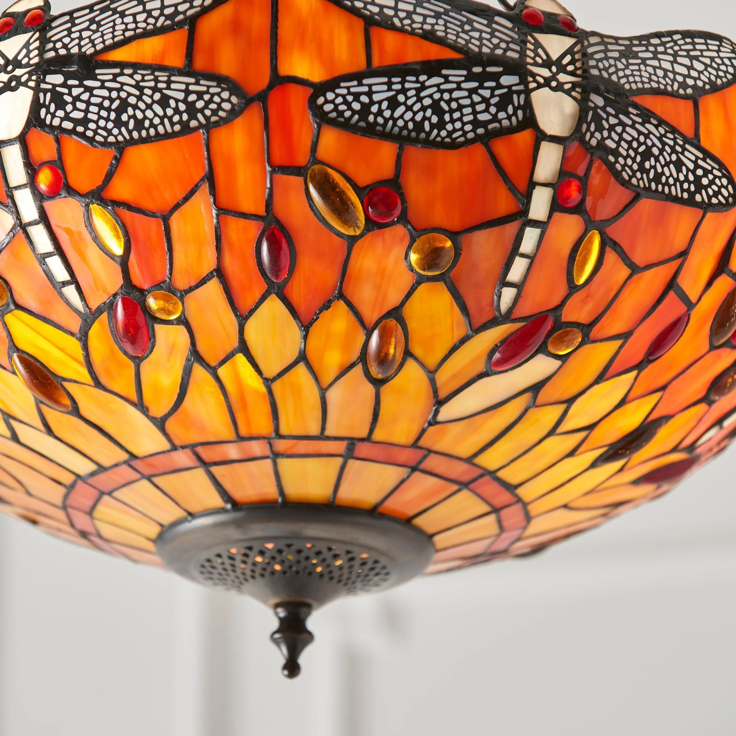 Flame Dragonfly Medium Inverted Tiffany Ceiling Light