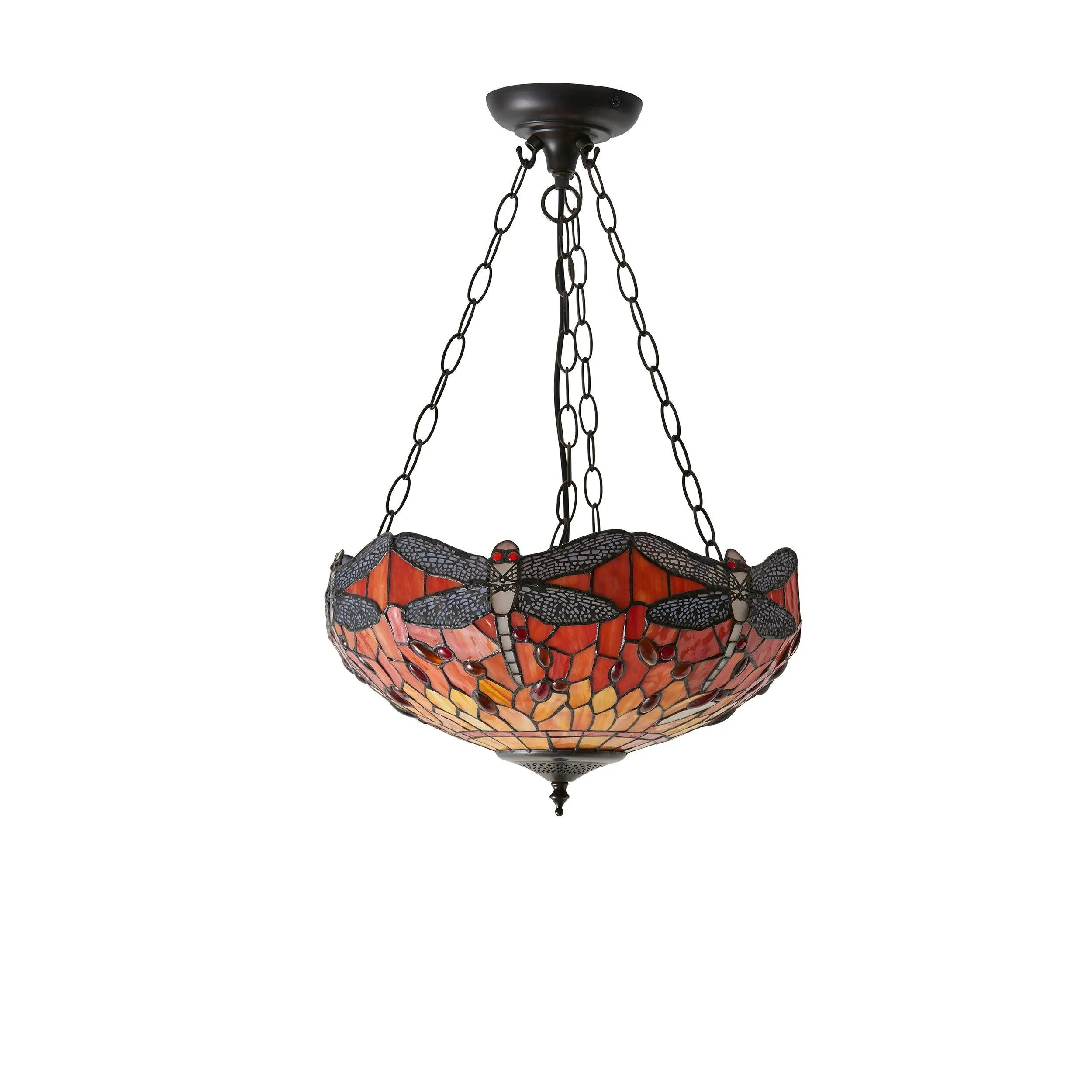 Flame Dragonfly Medium Inverted Tiffany Ceiling Light