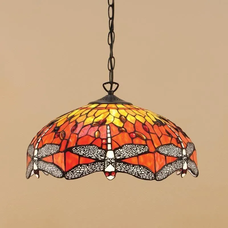Flame Dragonfly Medium Tiffany Ceiling Light, 1 Bulb Fitting