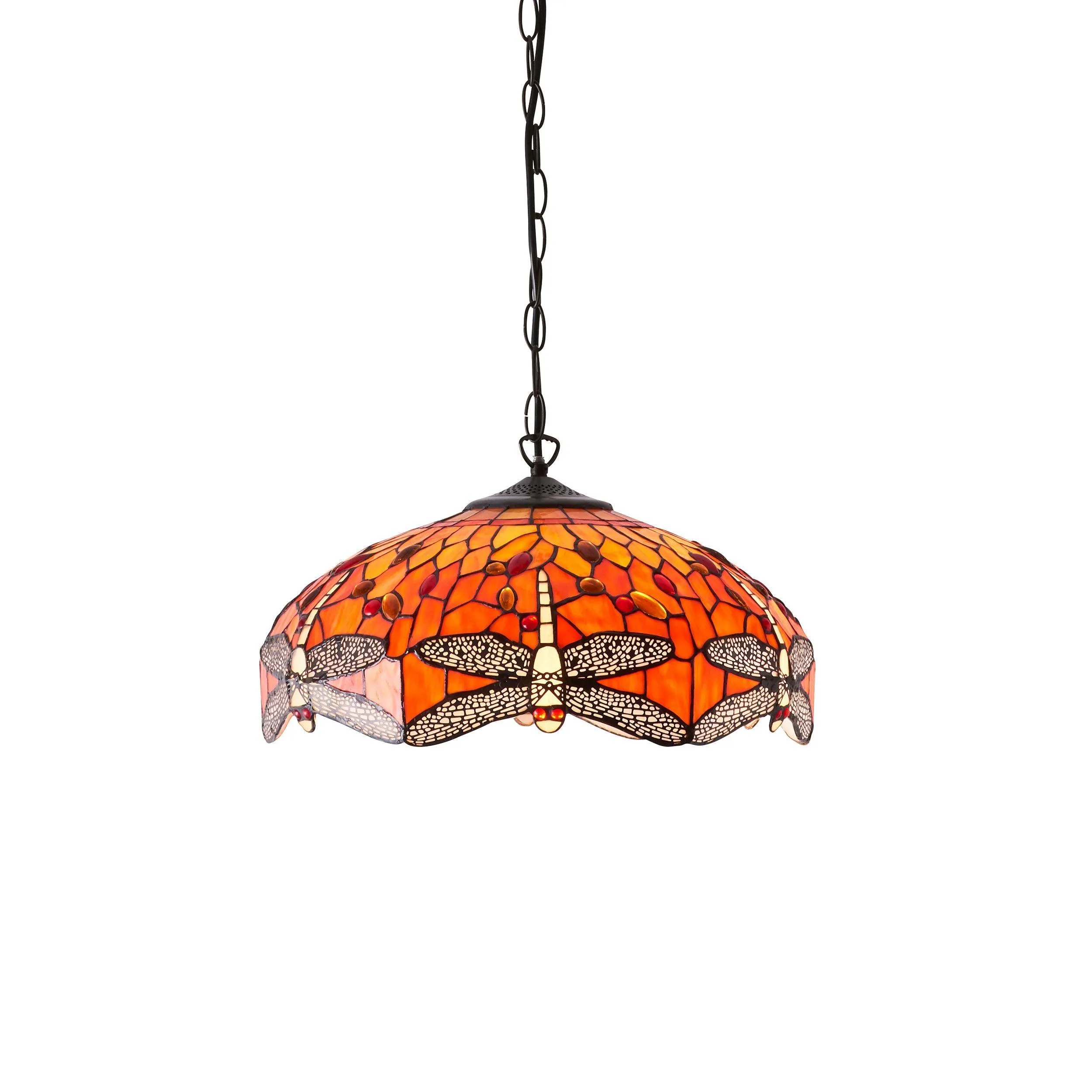 Flame Dragonfly Medium Tiffany Ceiling Light, 1 Bulb Fitting