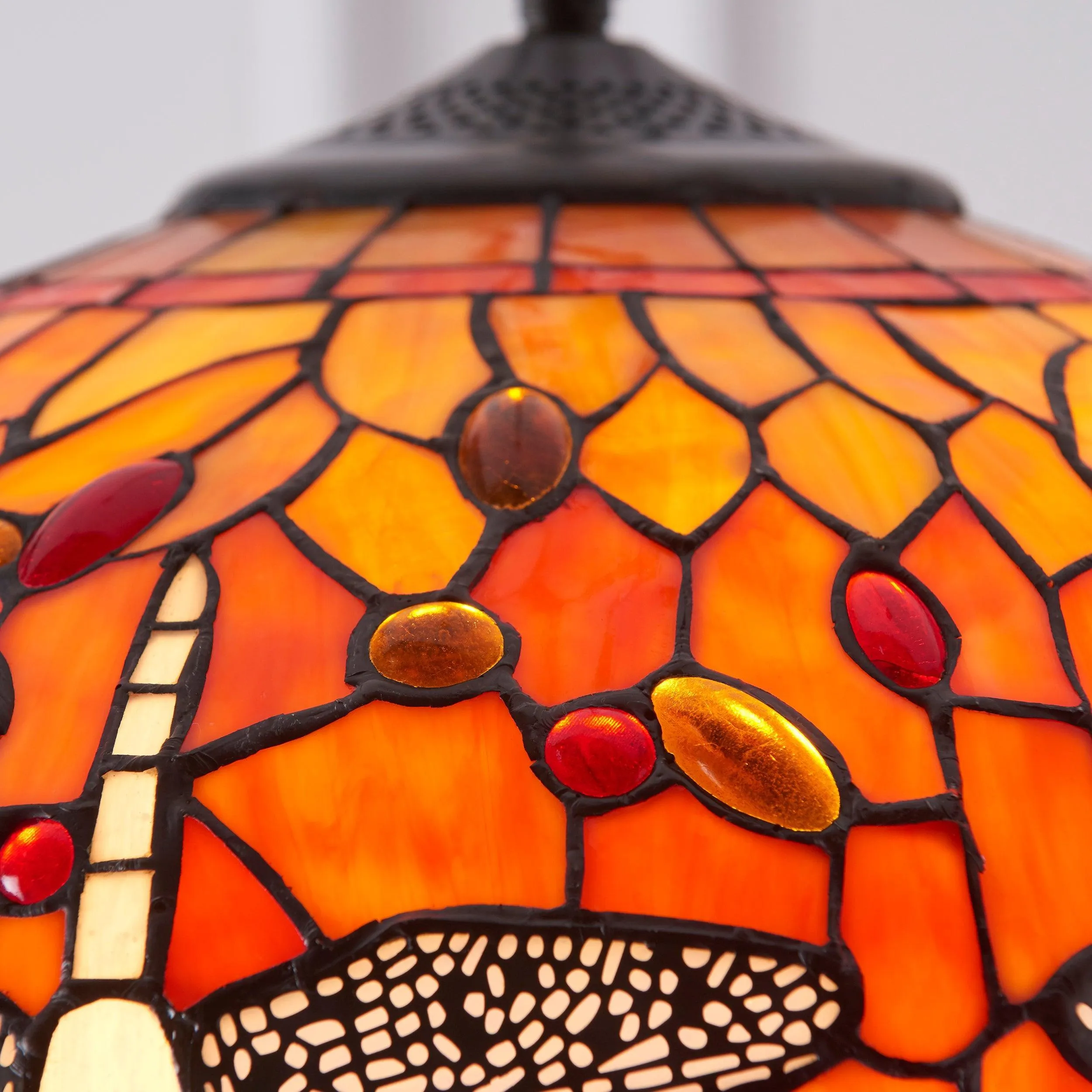 Flame Dragonfly Medium Tiffany Ceiling Light, 1 Bulb Fitting