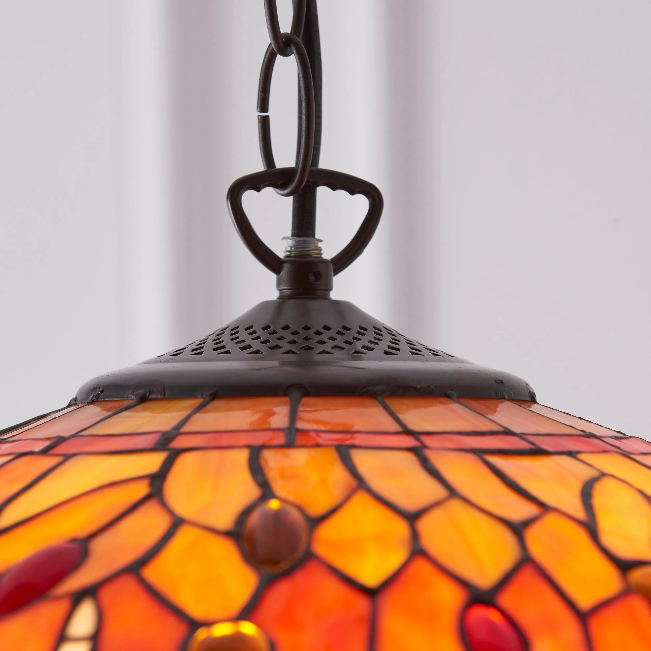 Flame Dragonfly Medium Tiffany Ceiling Light, 1 Bulb Fitting