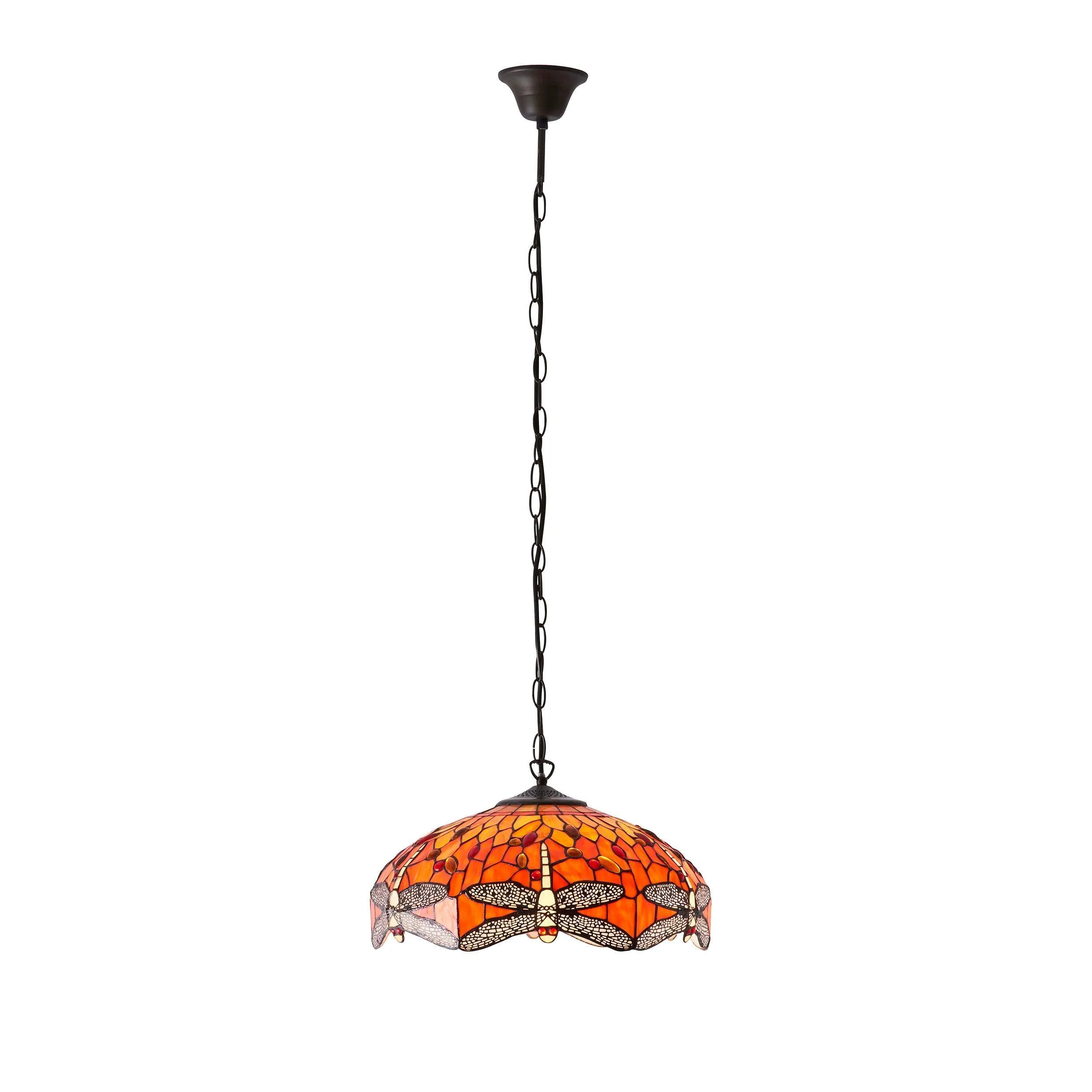 Flame Dragonfly Medium Tiffany Ceiling Light, 1 Bulb Fitting