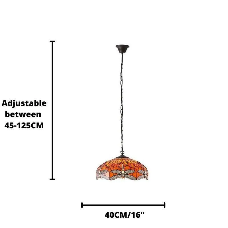 Flame Dragonfly Medium Tiffany Ceiling Light, 1 Bulb Fitting