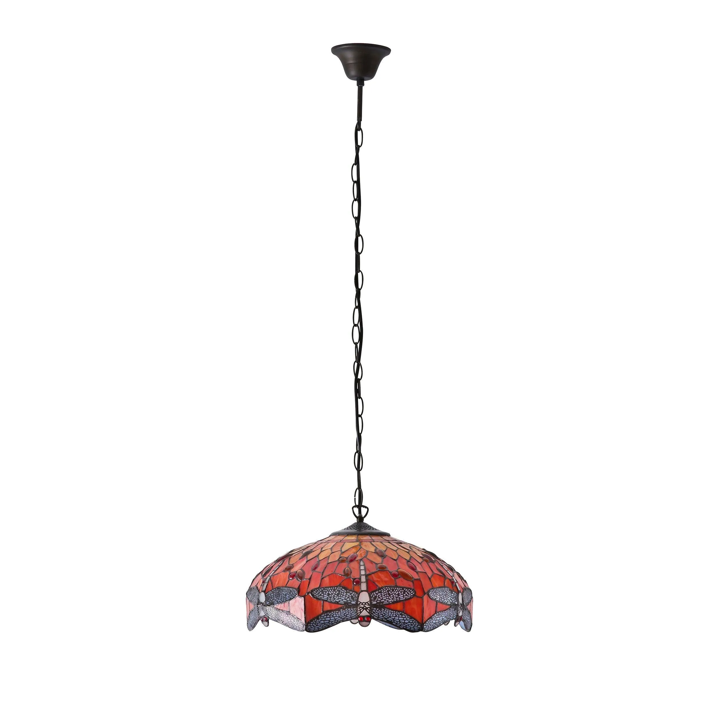 Flame Dragonfly Medium Tiffany Ceiling Light - 3 Bulb Fitting