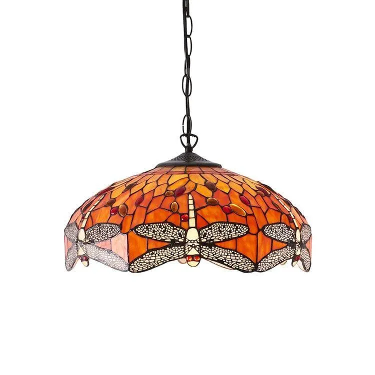 Flame Dragonfly Medium Tiffany Ceiling Light - 3 Bulb Fitting