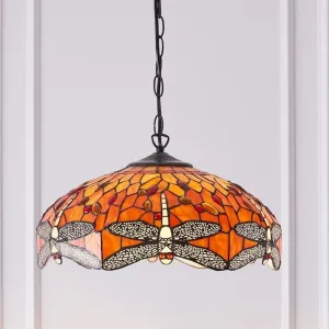 Flame Dragonfly Medium Tiffany Ceiling Light - 3 Bulb Fitting