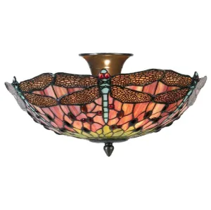 Flame Dragonfly Semi Flush Tiffany Ceiling Light