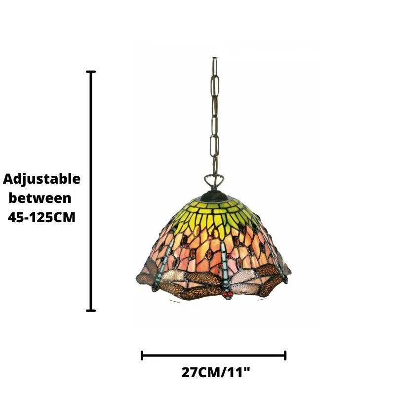 Flame Dragonfly Small Tiffany Ceiling Light - 1 Bulb Fitting
