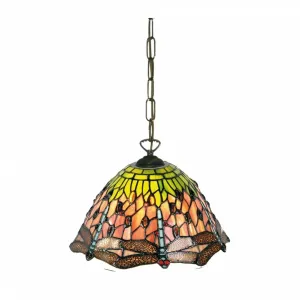 Flame Dragonfly Small Tiffany Ceiling Light - 1 Bulb Fitting