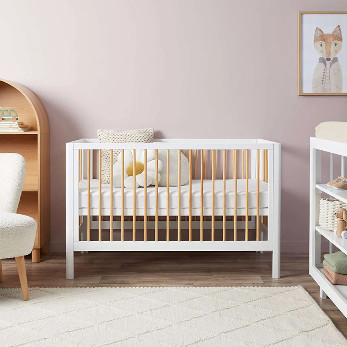 Fraser Coastal Cot - White/Natural Mocka