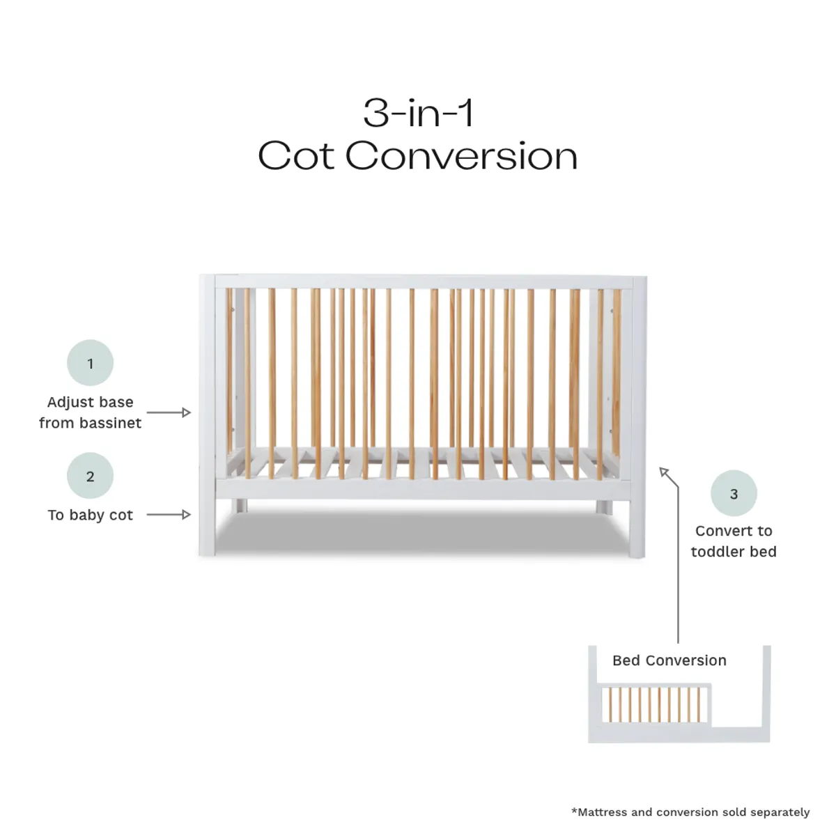 Fraser Coastal Cot - White/Natural Mocka