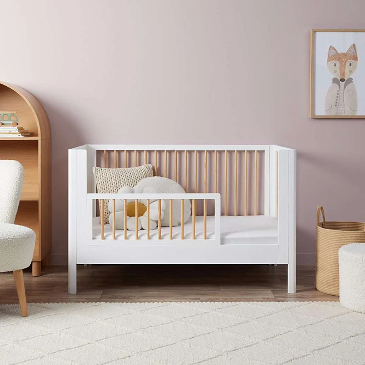 Fraser White/Natural Coastal  3-in-1 Conversion Cot Bundle Mocka