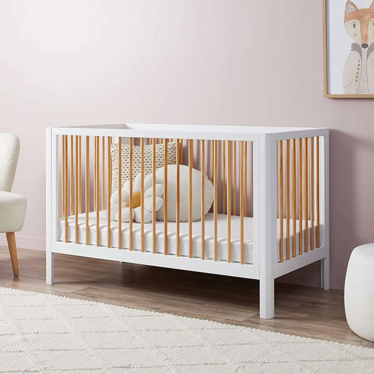 Fraser White/Natural Coastal  3-in-1 Conversion Cot Bundle Mocka