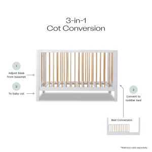 Fraser White/Natural Coastal  3-in-1 Conversion Cot Bundle Mocka