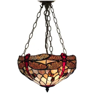 Golden Dragonfly Inverted Tiffany Ceiling Light - Adj Chain