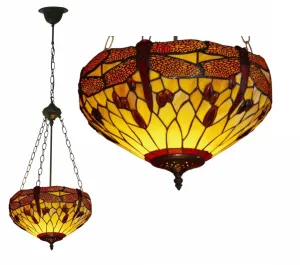 Golden Dragonfly Medium Inverted Tiffany Ceiling Light