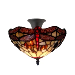 Golden Dragonfly Small Semi Flush Tiffany Ceiling Light