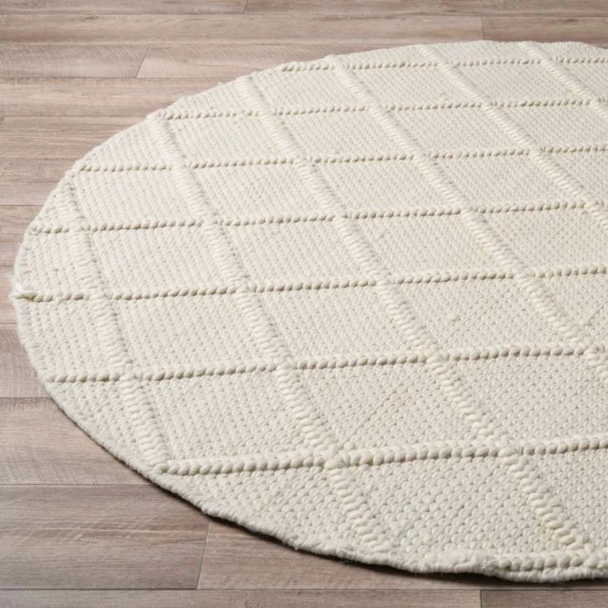Hannah Diamond Wool Blend Floor Rug - Round Mocka