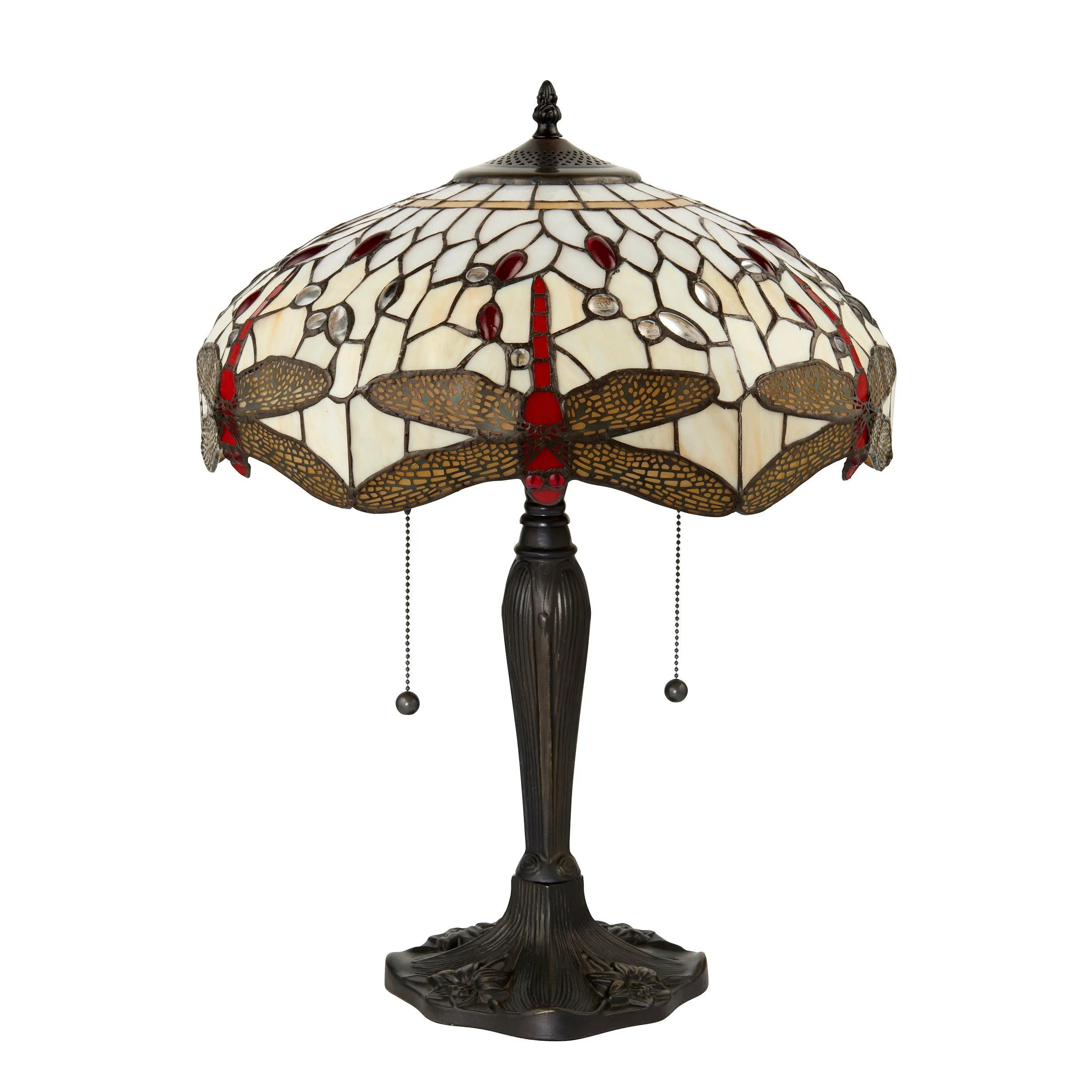 Interiors 1900 Beige Dragonfly Tiffany Table Lamp - Pull Cord