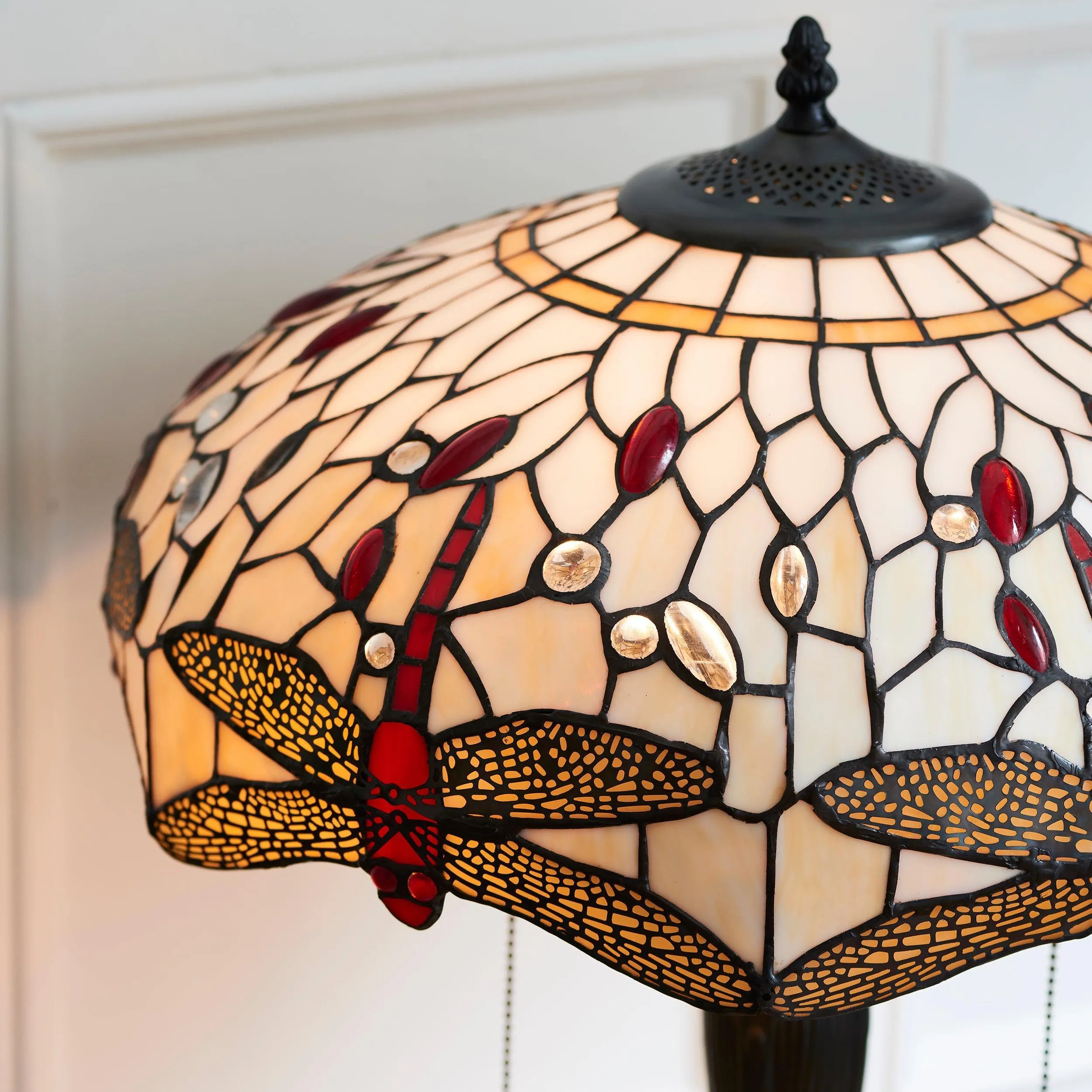 Interiors 1900 Beige Dragonfly Tiffany Table Lamp - Pull Cord