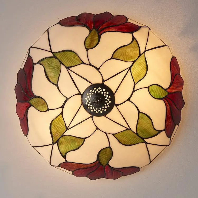 Interiors 1900 Botanica Large Flush Tiffany Ceiling Light
