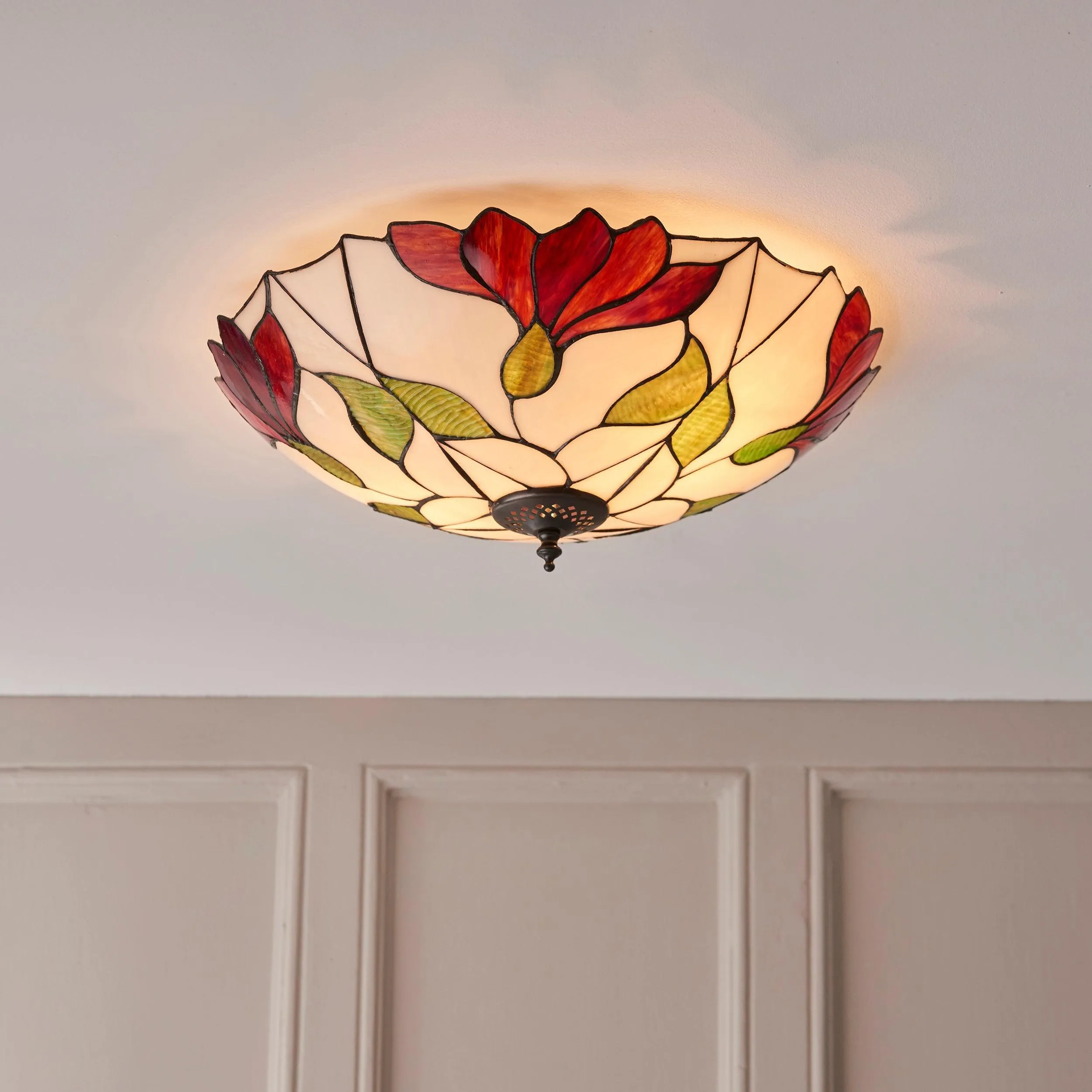 Interiors 1900 Botanica Large Flush Tiffany Ceiling Light