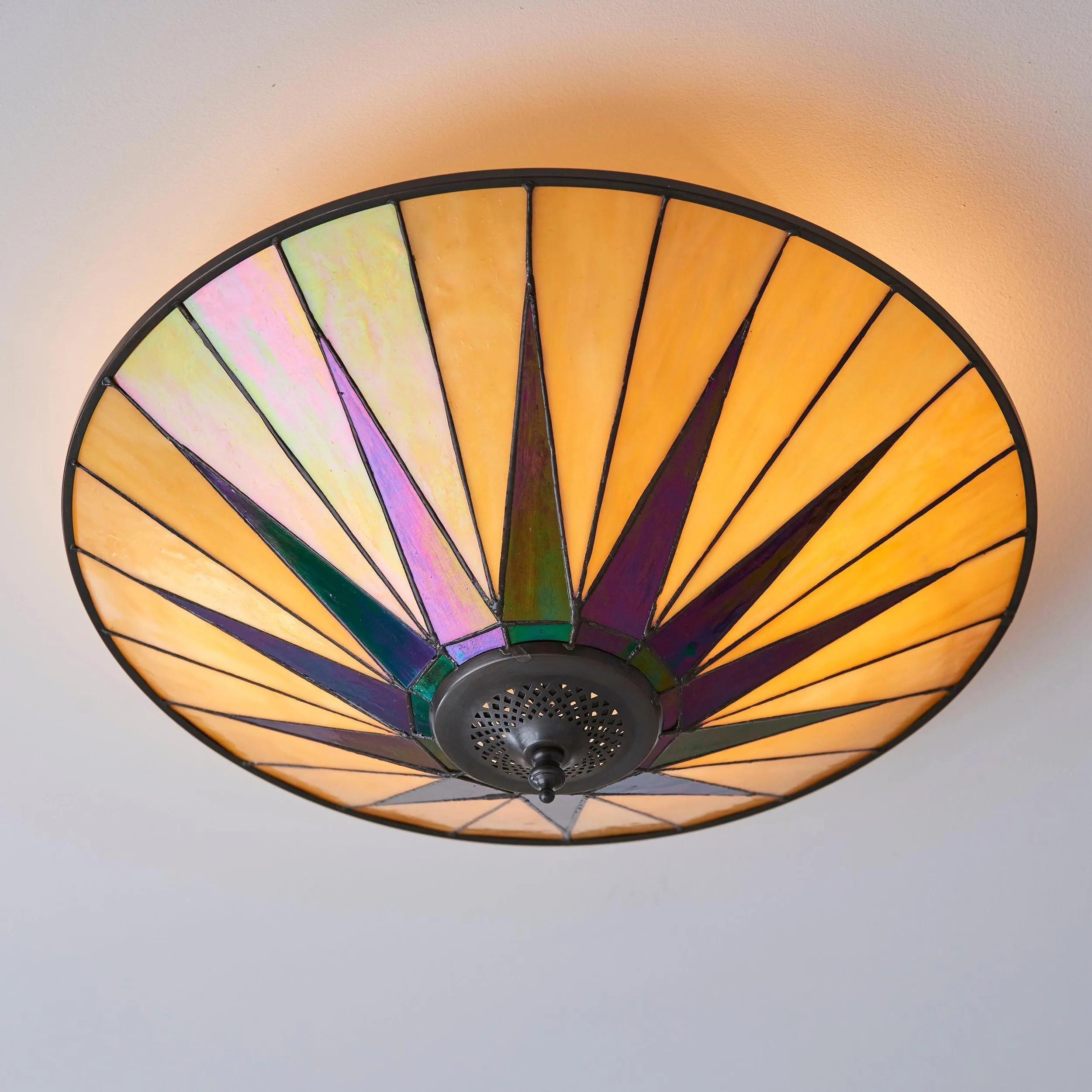 Interiors 1900 Dark Star Large Flush Tiffany Ceiling Light