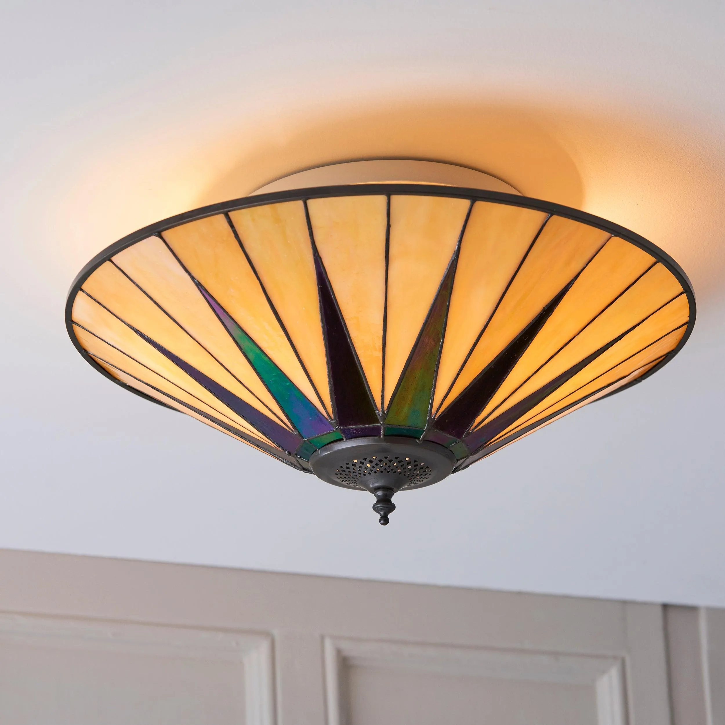Interiors 1900 Dark Star Large Flush Tiffany Ceiling Light