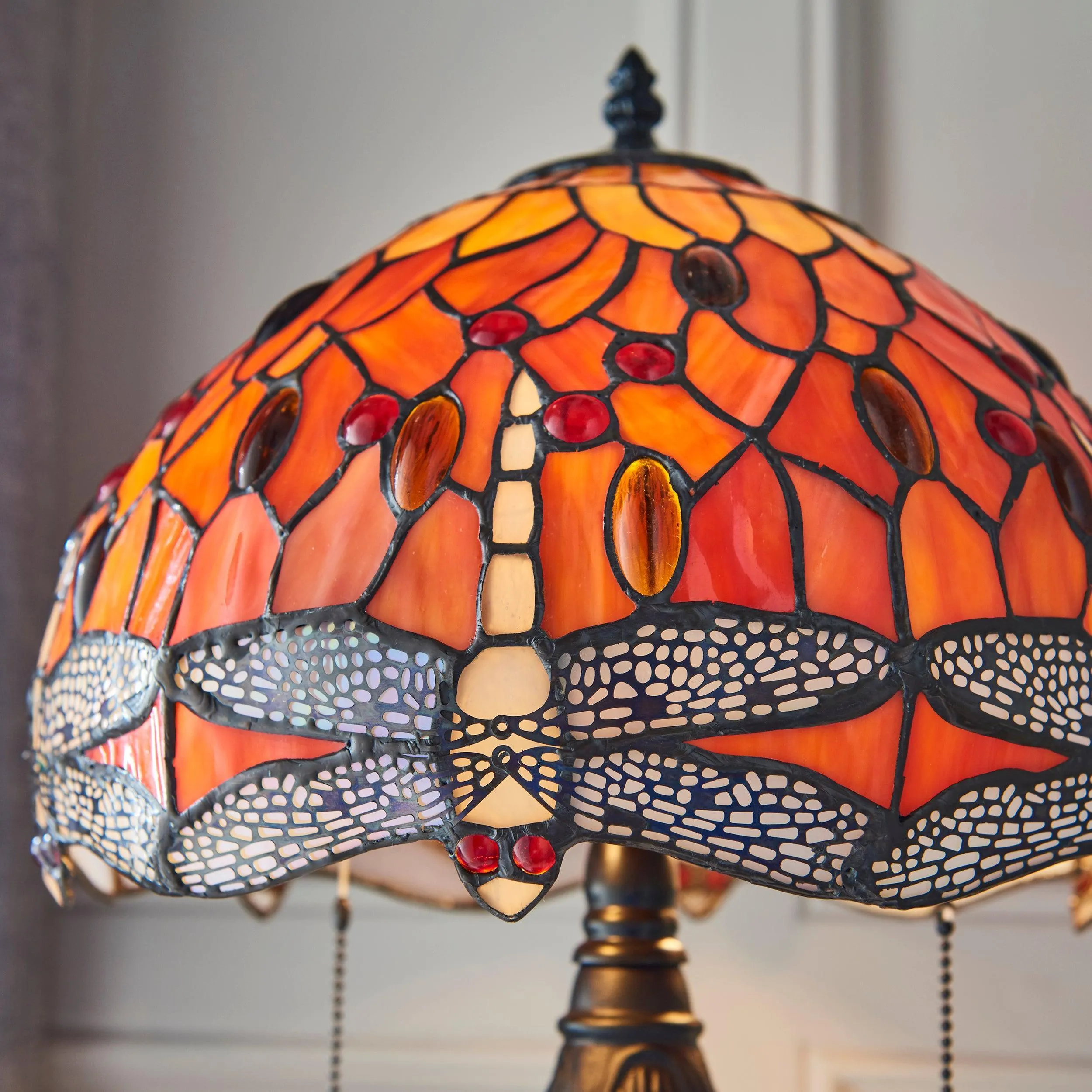 Interiors 1900 Flame Dragonfly Small Tiffany Lamp