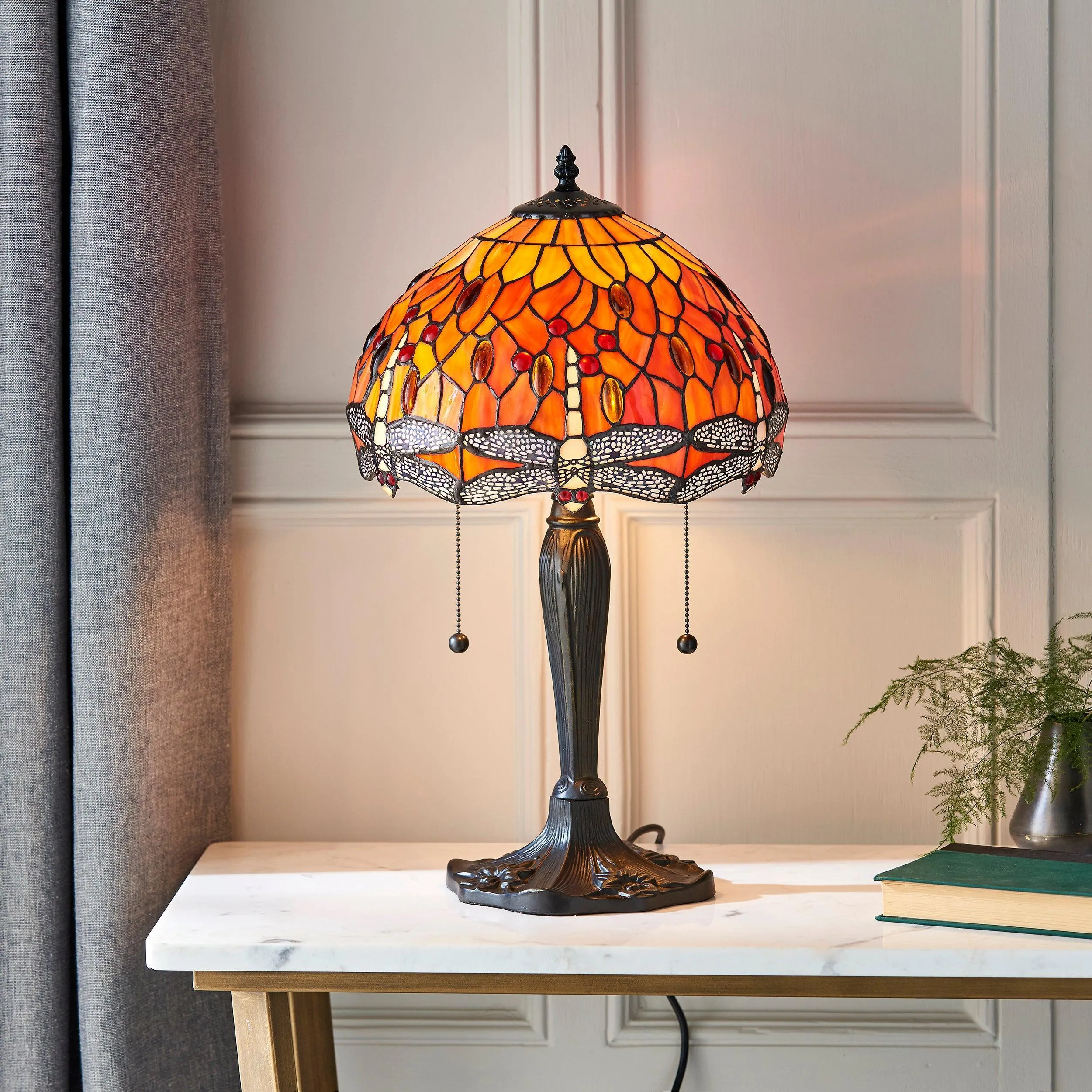 Interiors 1900 Flame Dragonfly Small Tiffany Lamp