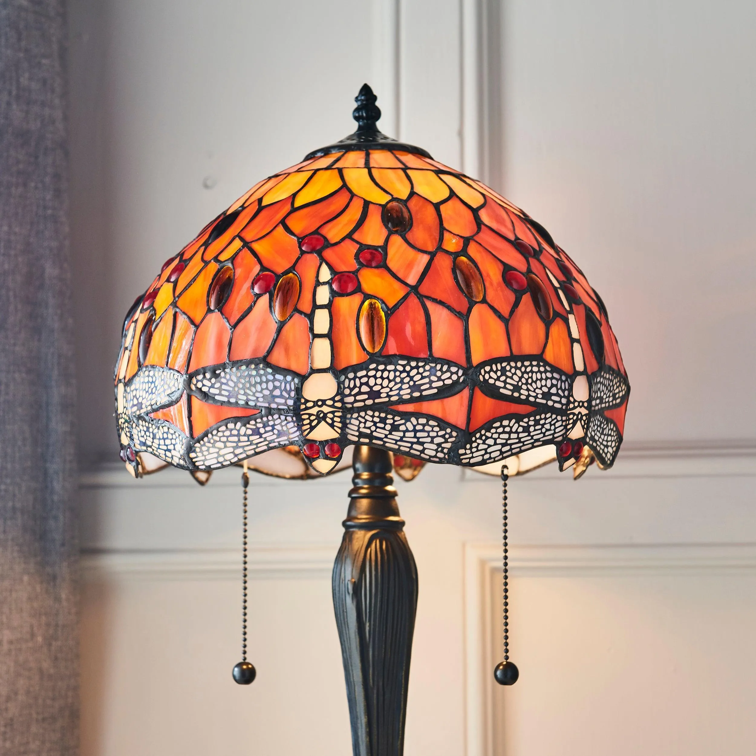Interiors 1900 Flame Dragonfly Small Tiffany Lamp