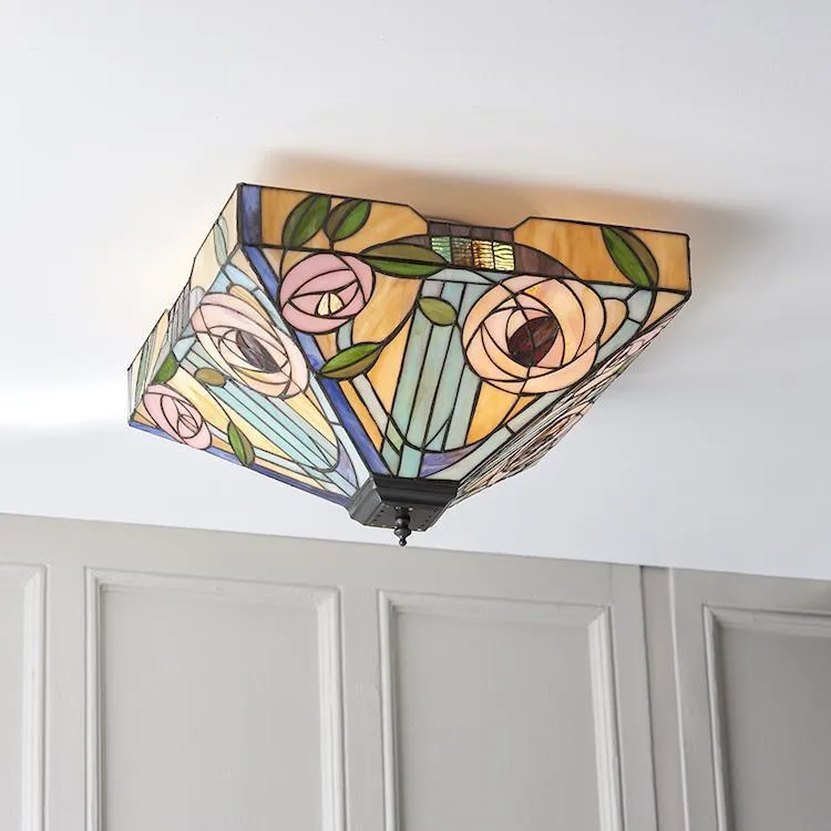 Interiors 1900 Willow Large Flush Tiffany Ceiling Light