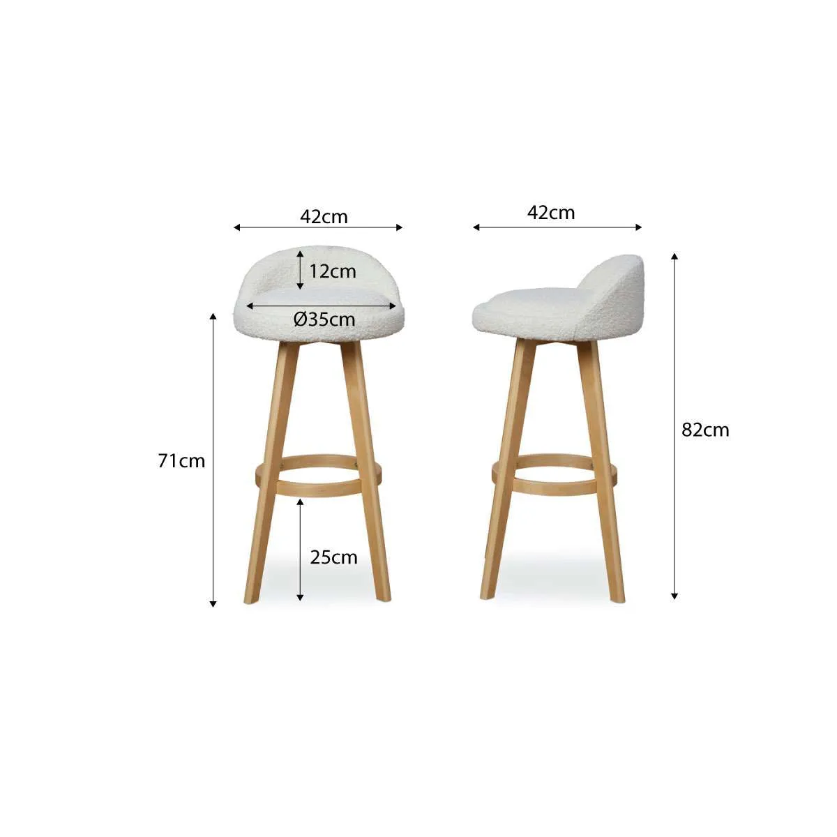 Jamie Bar Stool - Set of 2 - Cream Boucle Mocka