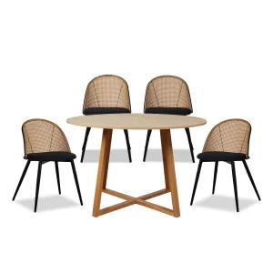 Kyoto Natural and Avila Black Five Piece Dining Set Mocka