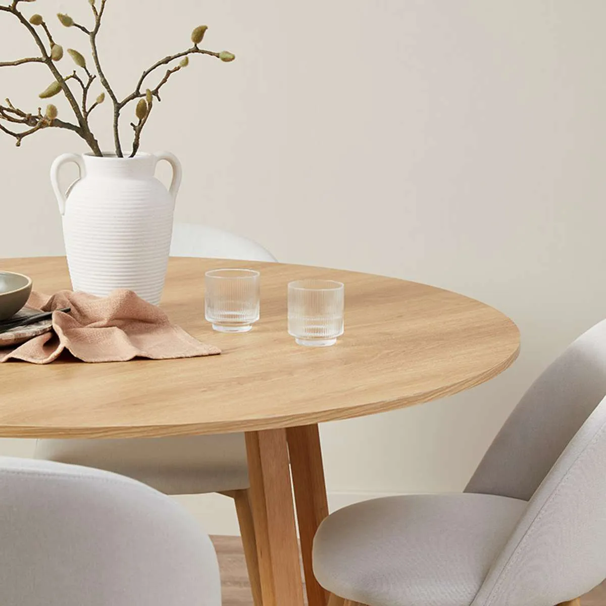 Kyoto Round Four Seater Dining Table - Natural Mocka