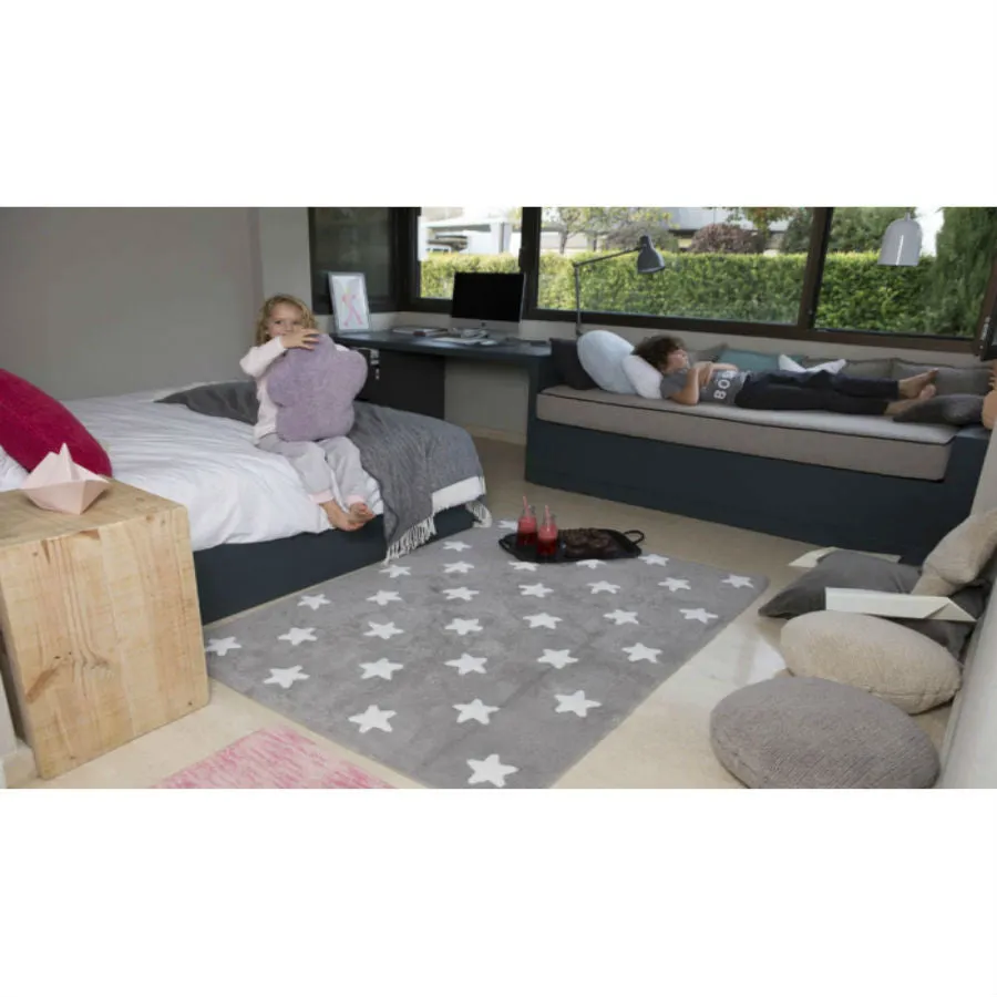 Lorena Canals Grey Stars White Washable Cotton Rug