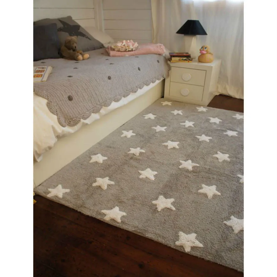 Lorena Canals Grey Stars White Washable Cotton Rug