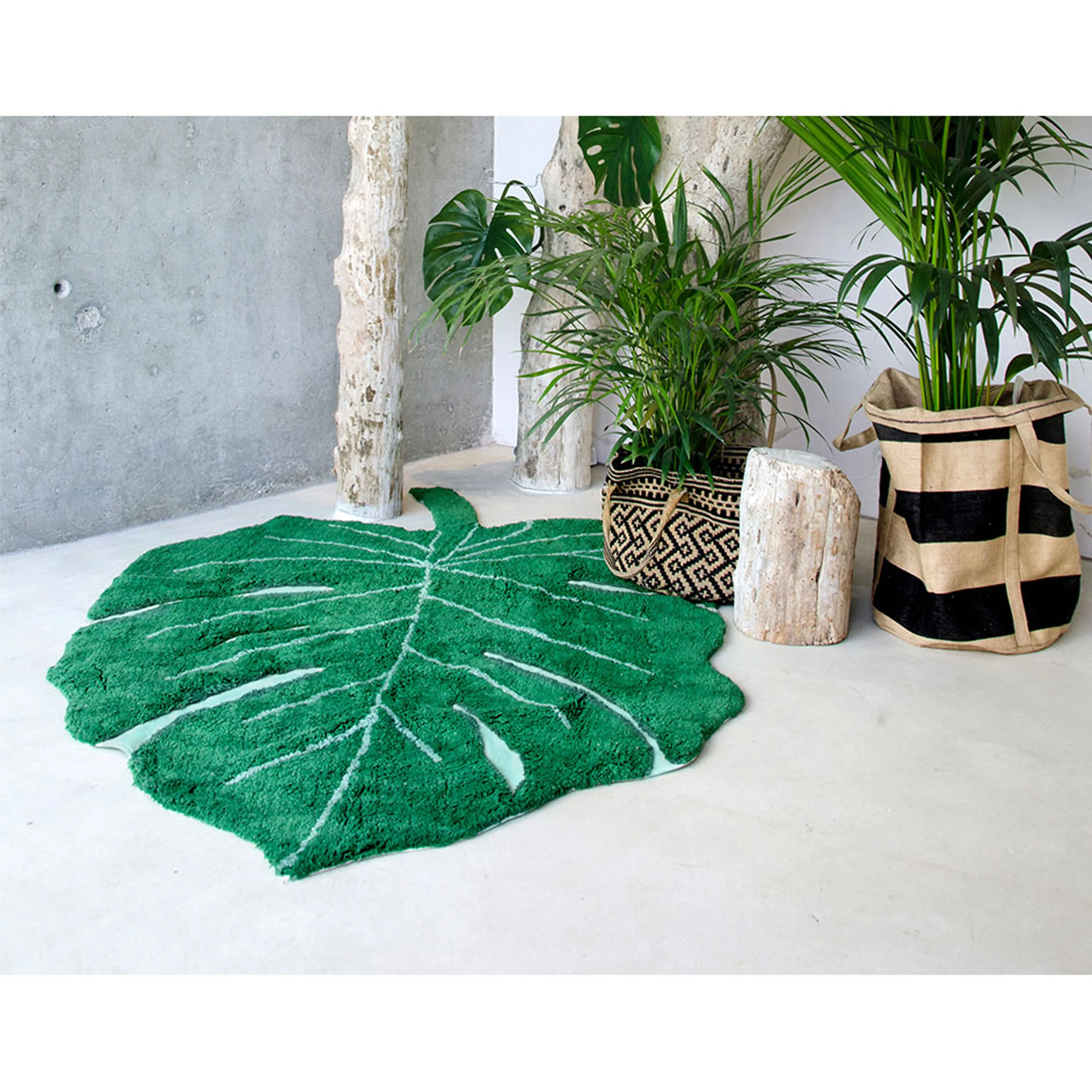 Lorena Canals Monstera Leaf Machine Washable Cotton Rug