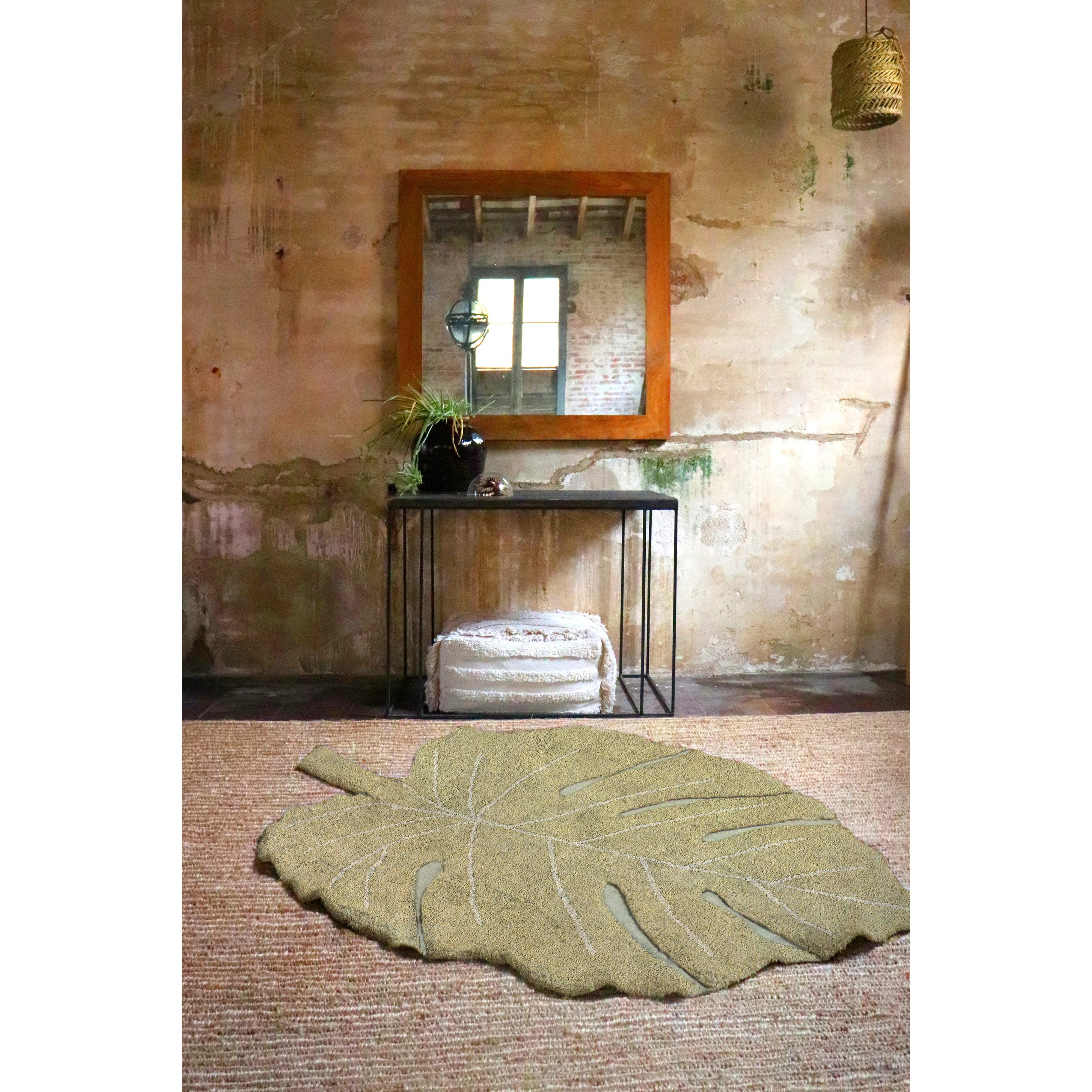 Lorena Canals Re-Edition Monstera Olive Machine Washable Cotton Rug