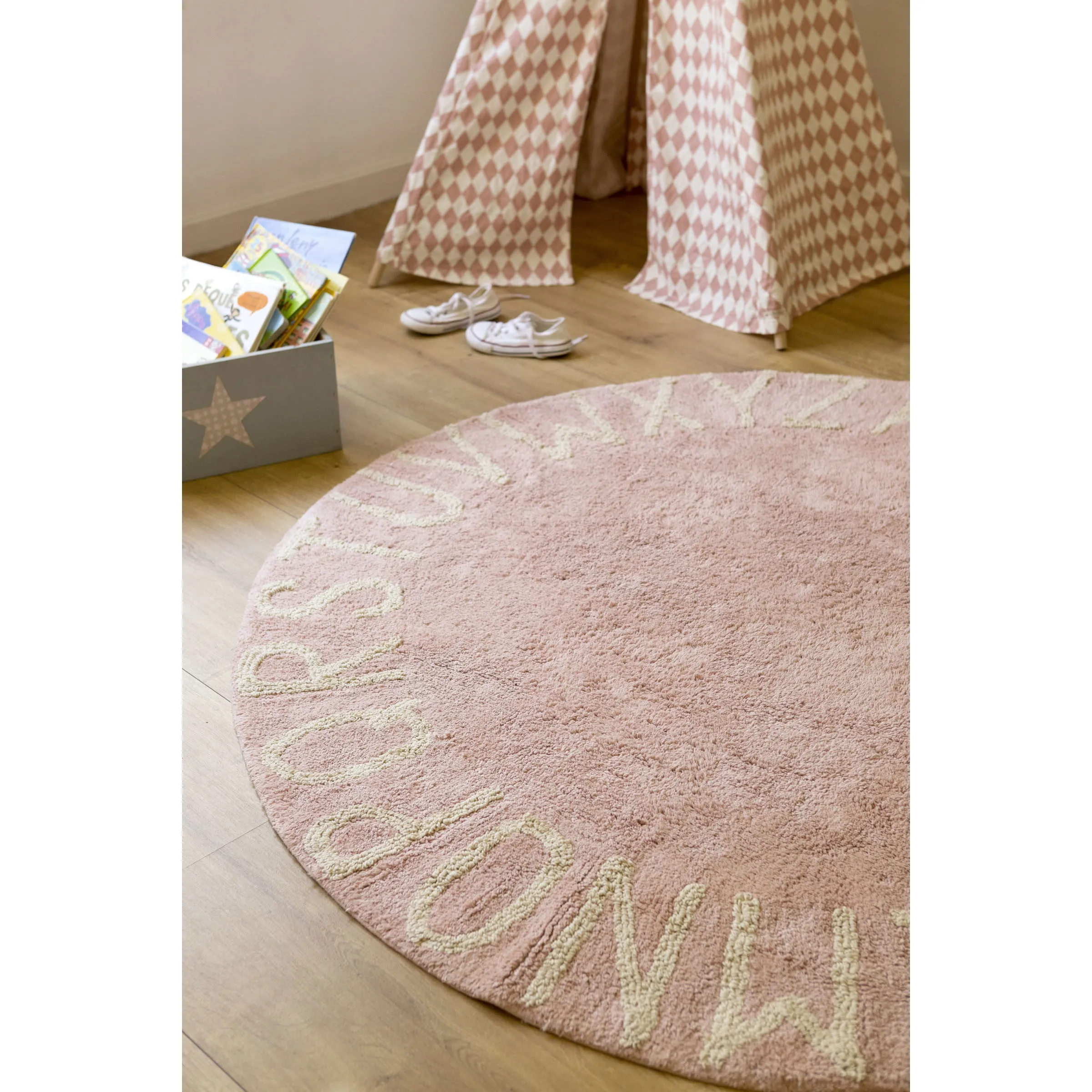 Lorena Canals Round ABC Vintage Nude Natural Machine Washable Cotton Rug (Pre-Order; Est. Delivery in 4-8 Weeks)
