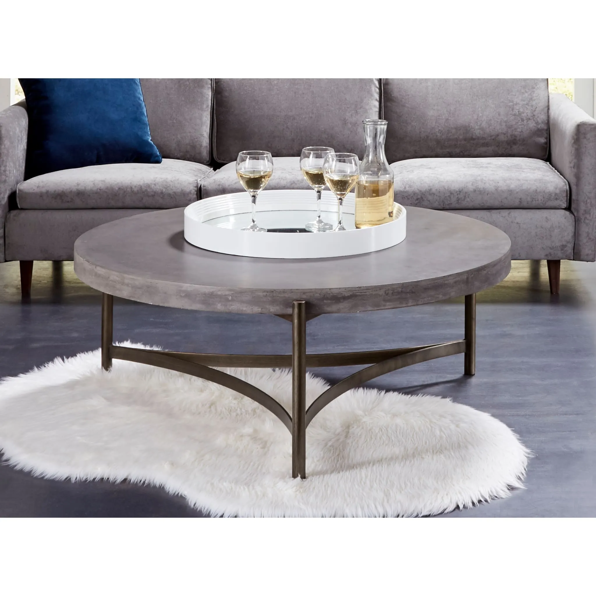 Lyon Round Natural Concrete and Metal Coffee Table Modus