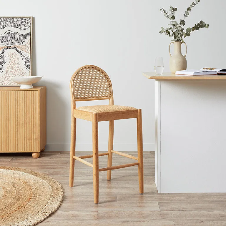 Mateo Curved Rattan Bar Stool - Natural Mocka