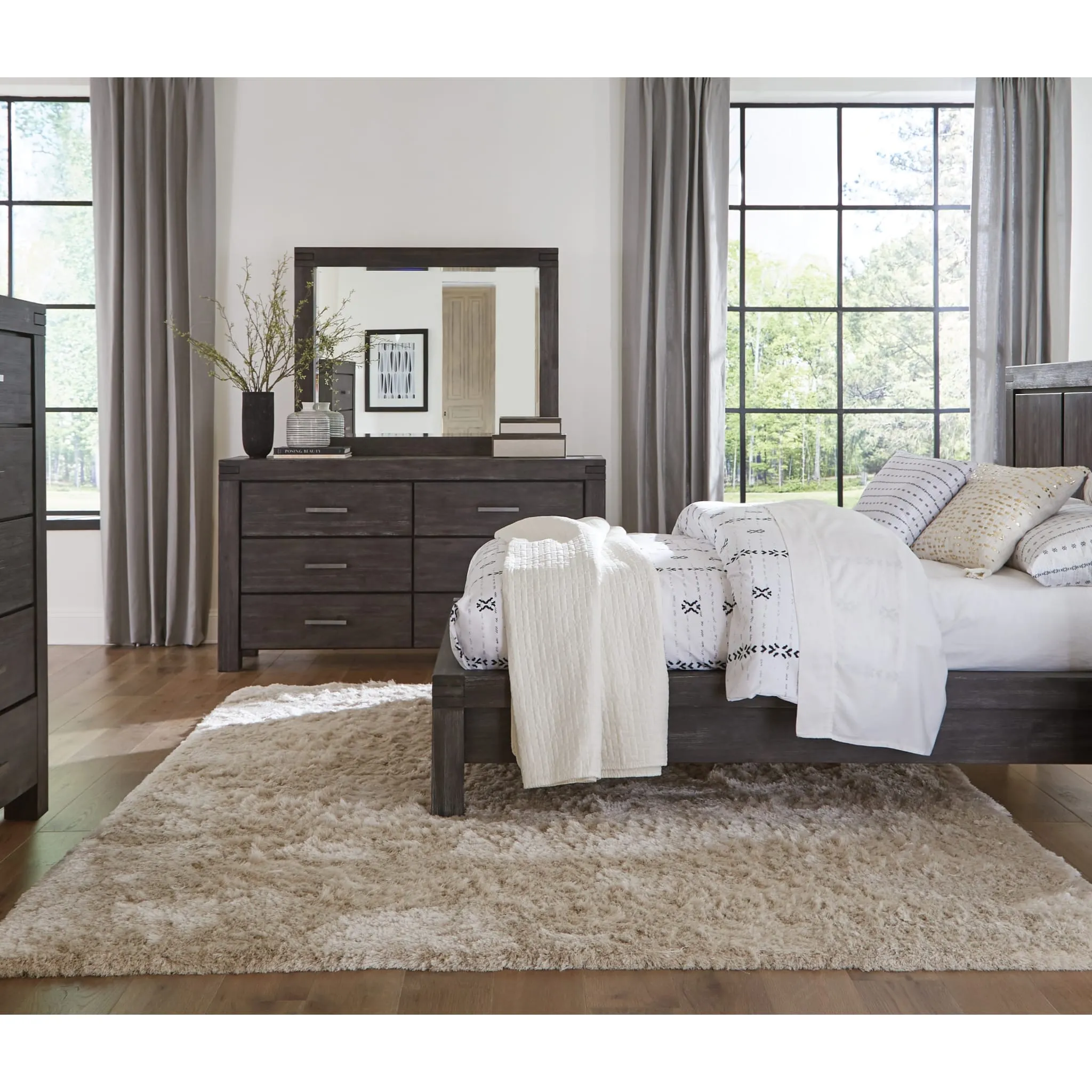 Meadow Solid Wood Beveled Glass Solid Wood Mirror in Graphite Modus