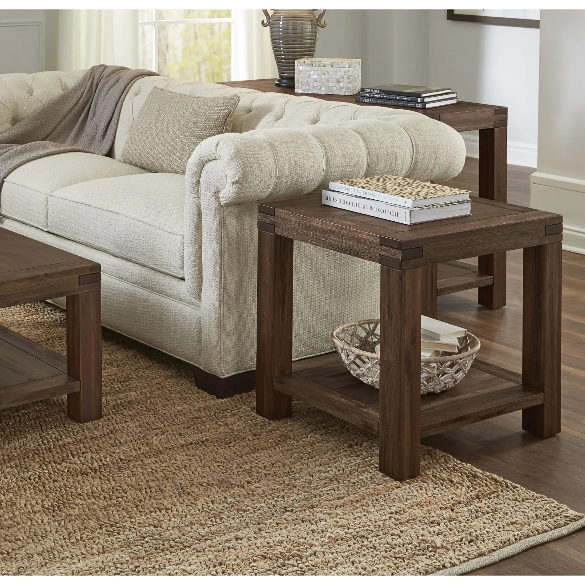 Meadow Solid Wood Rectangular Side Table in Brick Brown Modus