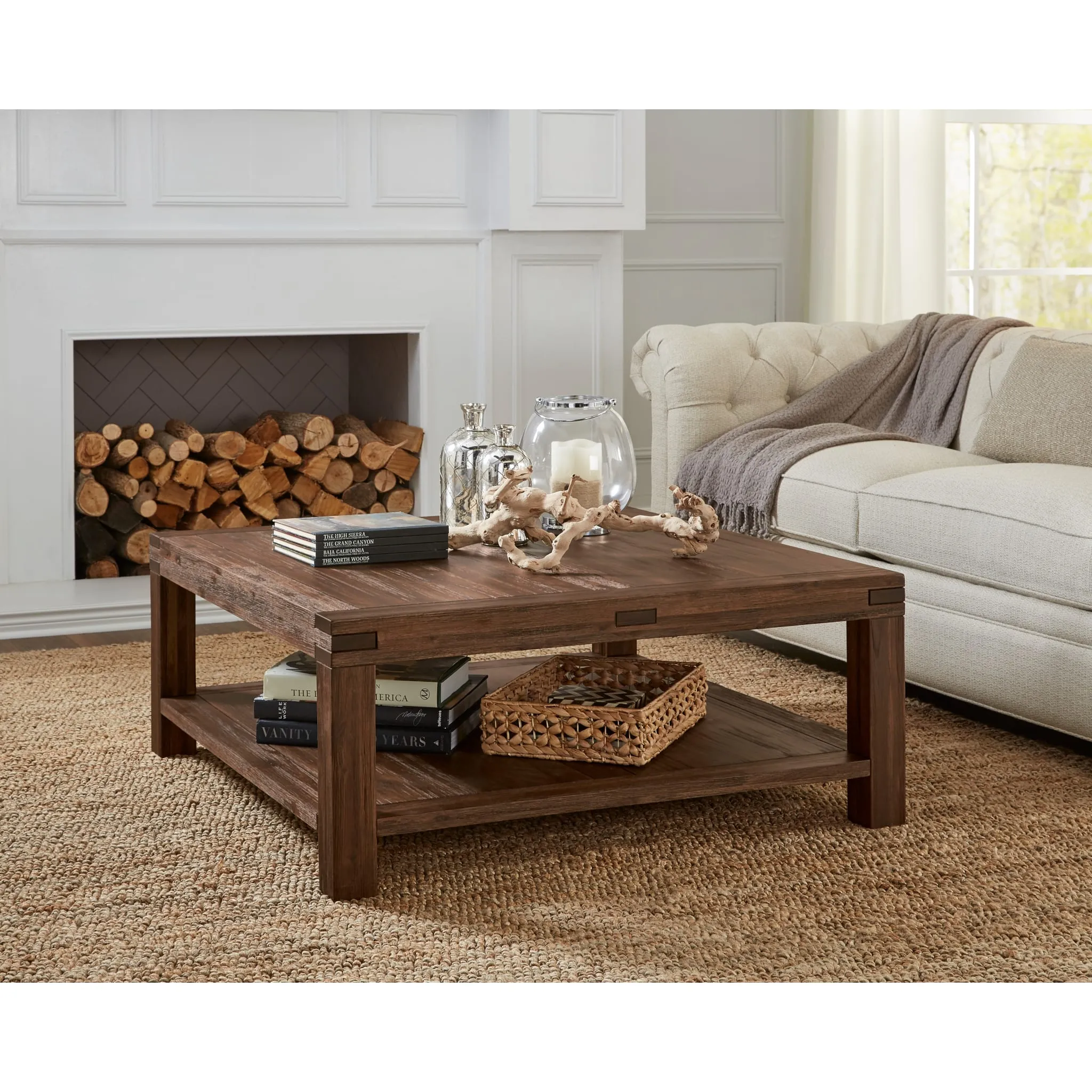 Meadow Solid Wood Square Coffee Table in Brick Brown Modus