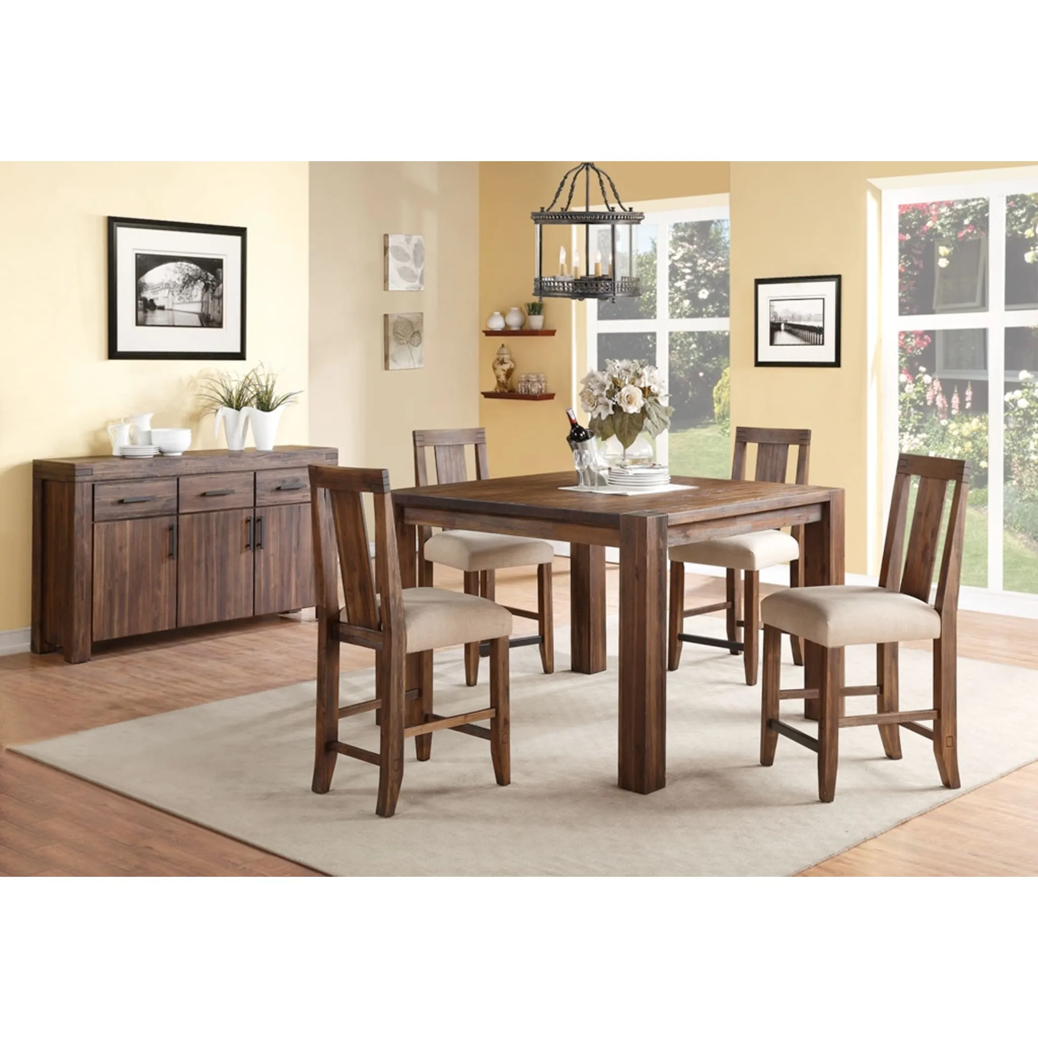 Meadow Solid Wood Square Counter Table in Brick Brown Modus