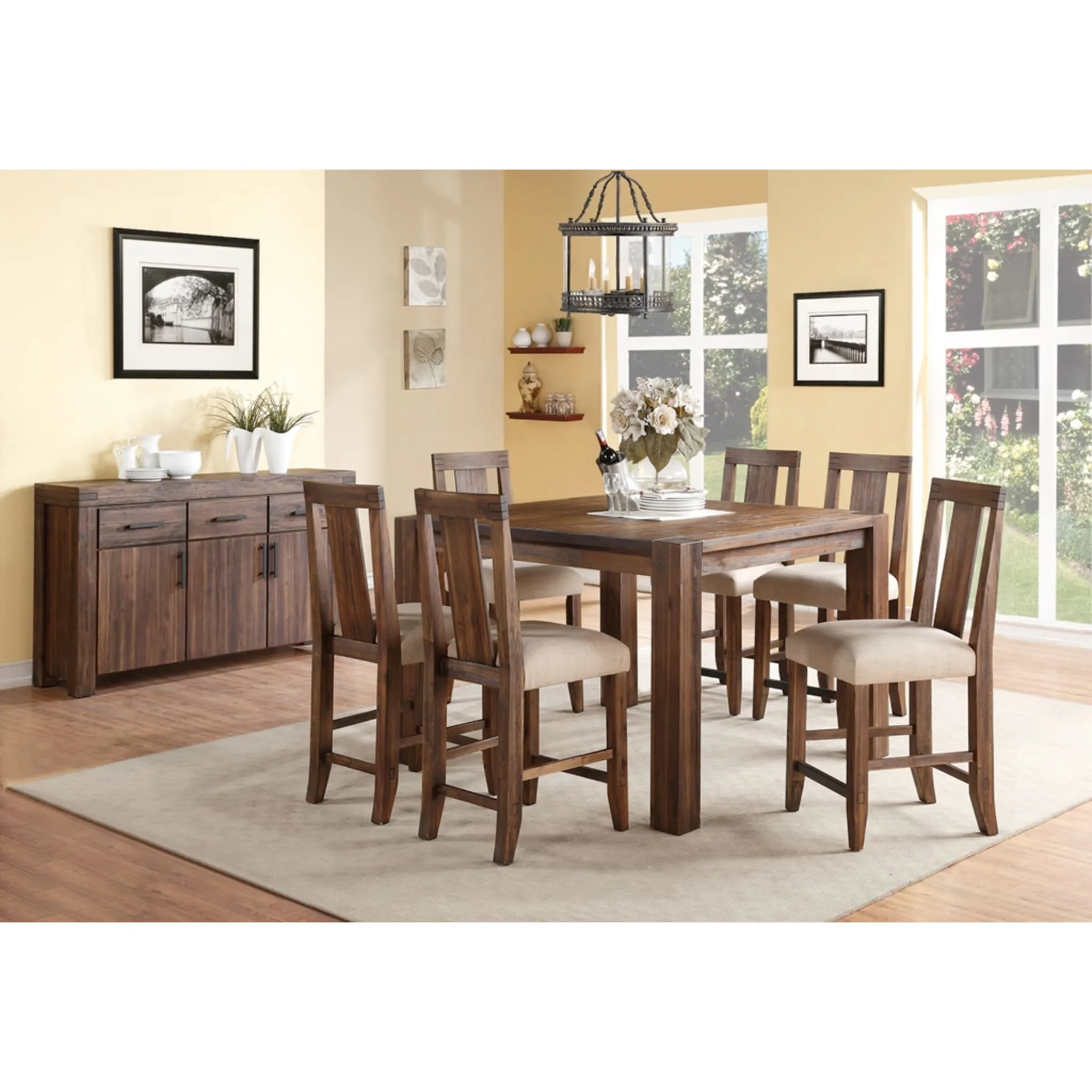 Meadow Solid Wood Square Counter Table in Brick Brown Modus
