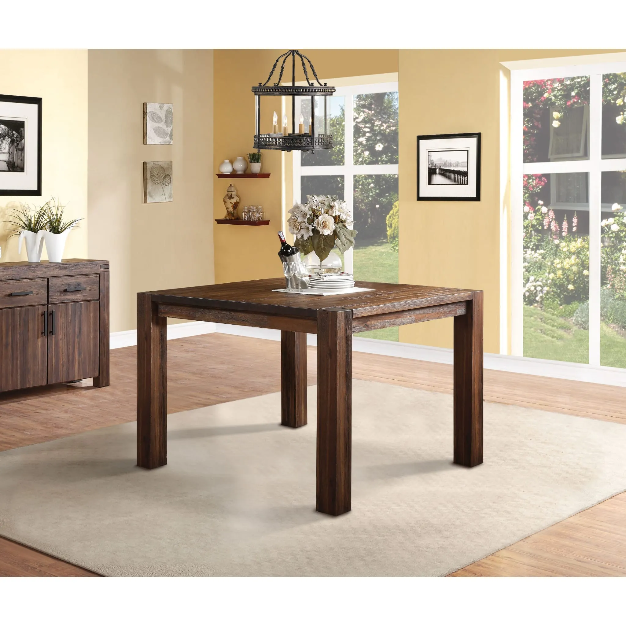 Meadow Solid Wood Square Counter Table in Brick Brown Modus