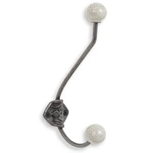 Metal And Ceramic Coat Hook - Crackle Glazed Funky Chunky